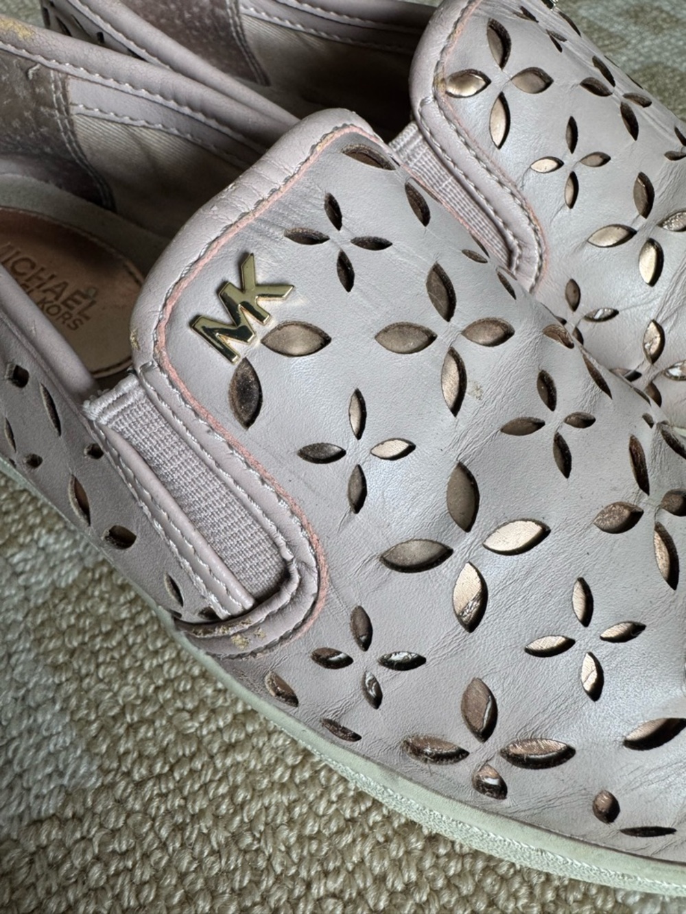 Michael Kors Keaton Slip On Sneakers Perforated Blush Pink Leather Size 5 - Picture 5 of 14